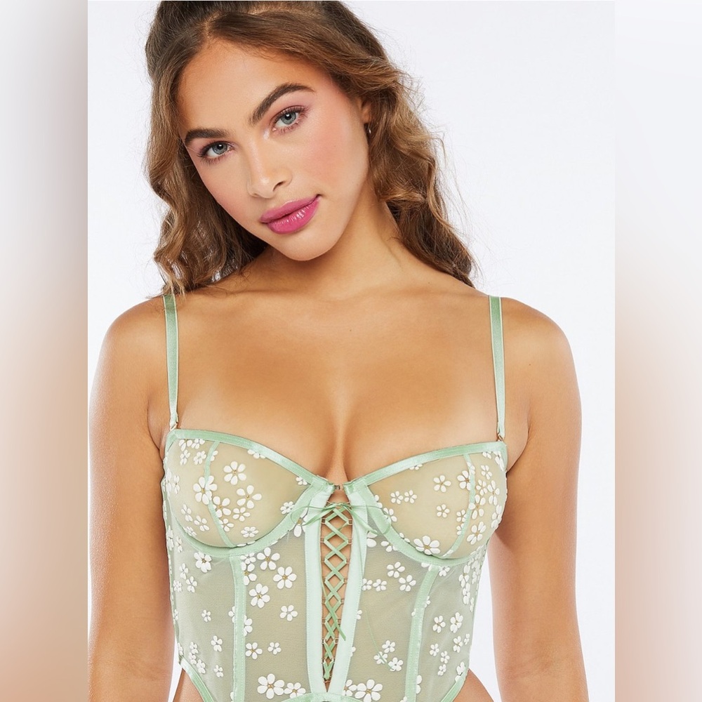 Savage X Fenty Puff Daisy Unlined Bustier Mint Hint Green Size Large - Picture 16 of 16